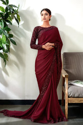 Huzan: Maroon Saree Silk With Sequence Work - 468